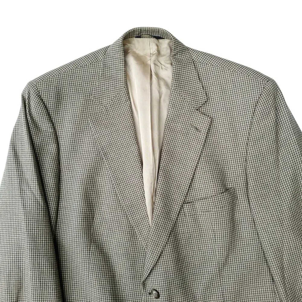 Brooks Brothers Preppy Wool Silk Green Houndstooth Blazer Jacket Sport Coat 43R